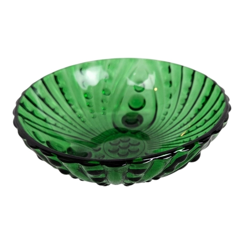 Vintage Glass Anchor Hocking Forest Green Oyster Pearl Pattern Berry Bowl​​​​​